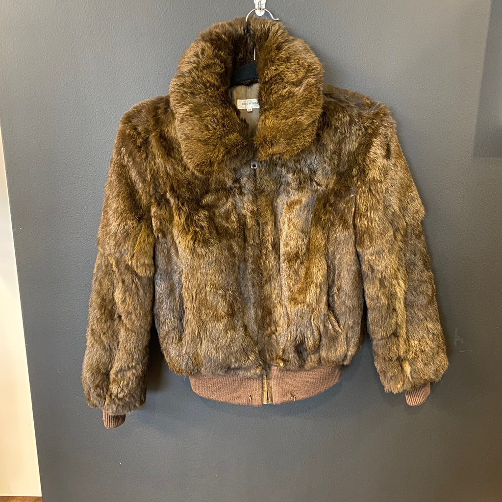 Brown Rabbit Fur Bomber Coat
