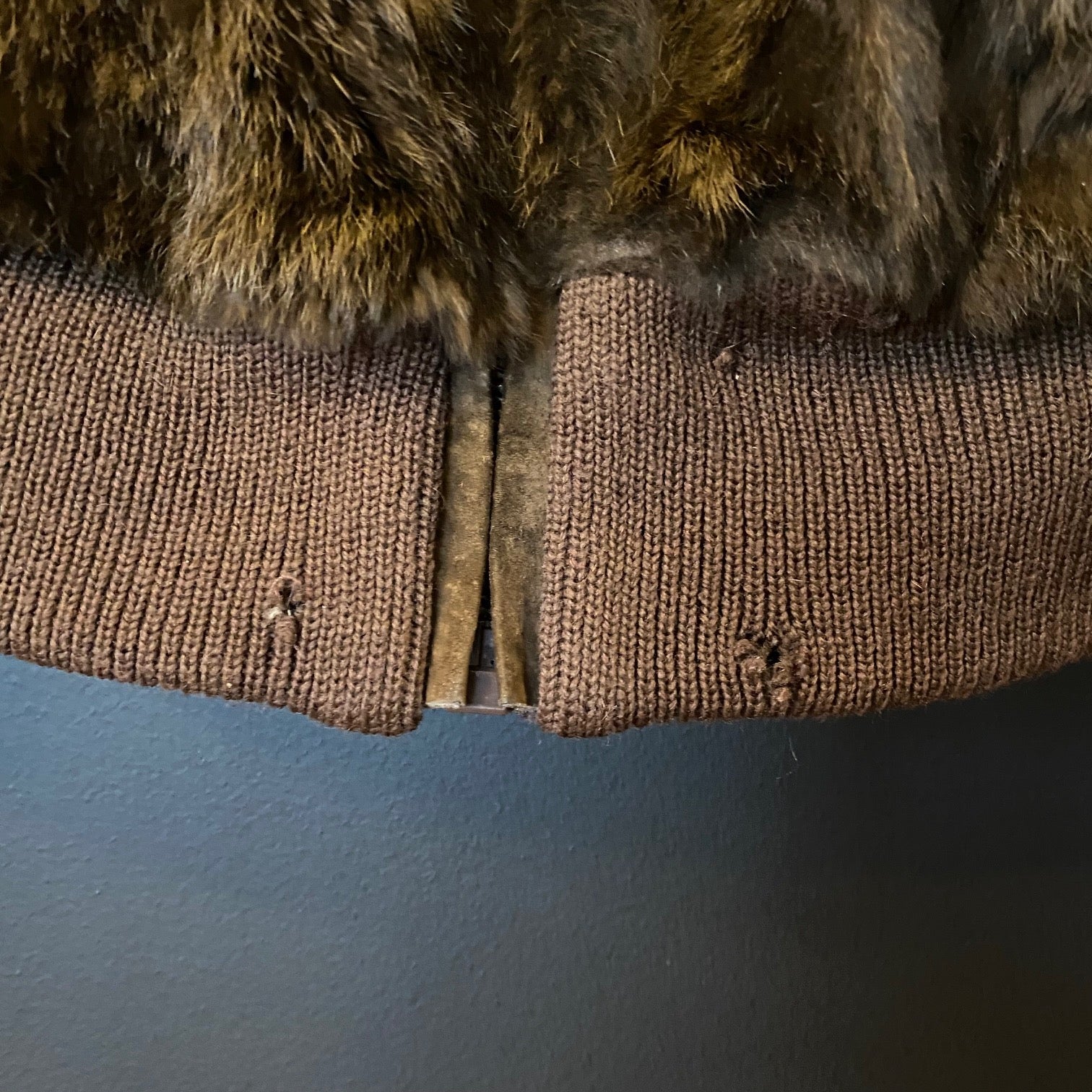 Brown Rabbit Fur Bomber Coat