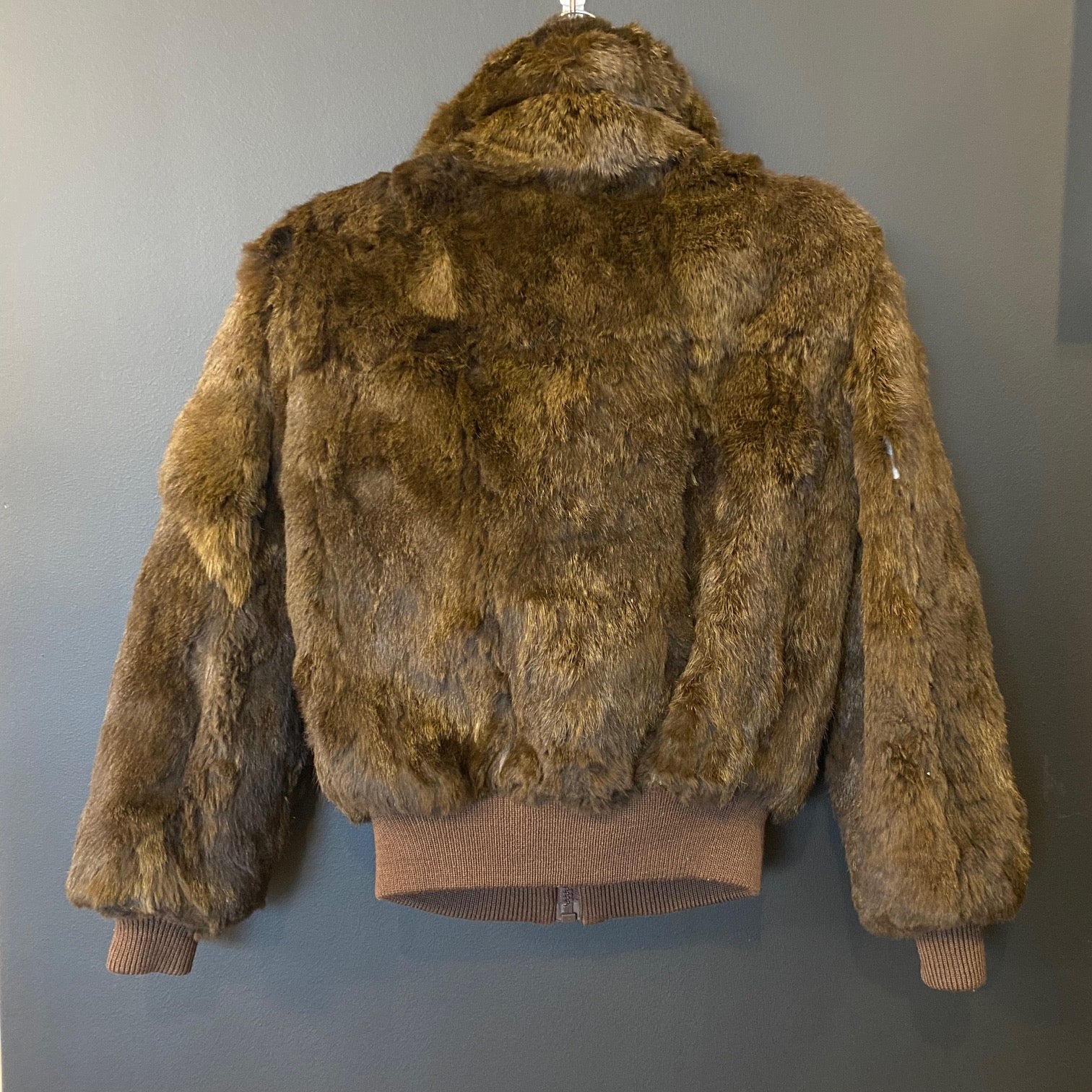 Brown Rabbit Fur Bomber Coat